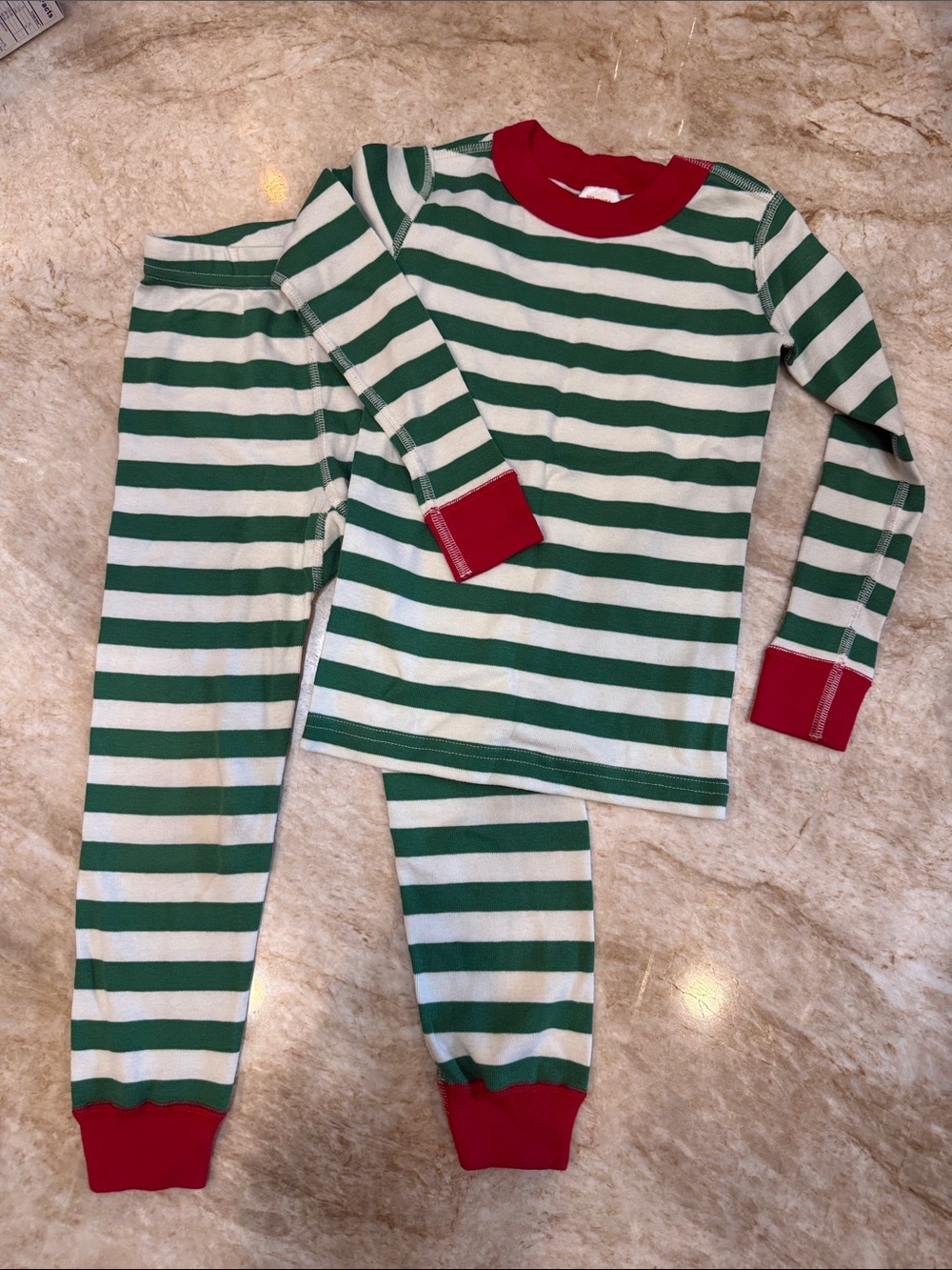 Hanna Andersson Green & White Striped Pajama Set with Red Trim